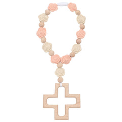 Landical Cross Baptism Silicone Rosary rose detail highlights alternating silicone roses for tactile use