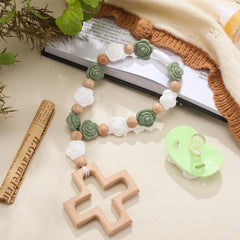 Landical cross baptism silicone rosary with white roses aids tactile learning during baptism