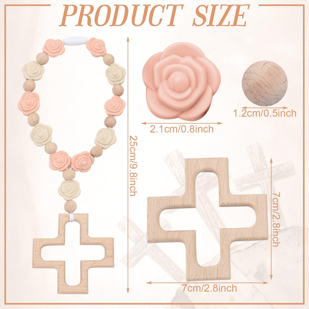 Landical Cross Baptism Silicone Rosary wood bead cluster emphasizes natural accents and durability