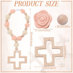 Landical Cross Baptism Silicone Rosary wood bead cluster emphasizes natural accents and durability
