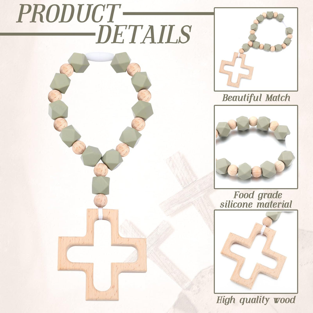 Landical green-themed rosary design with alternating beads and central cross.