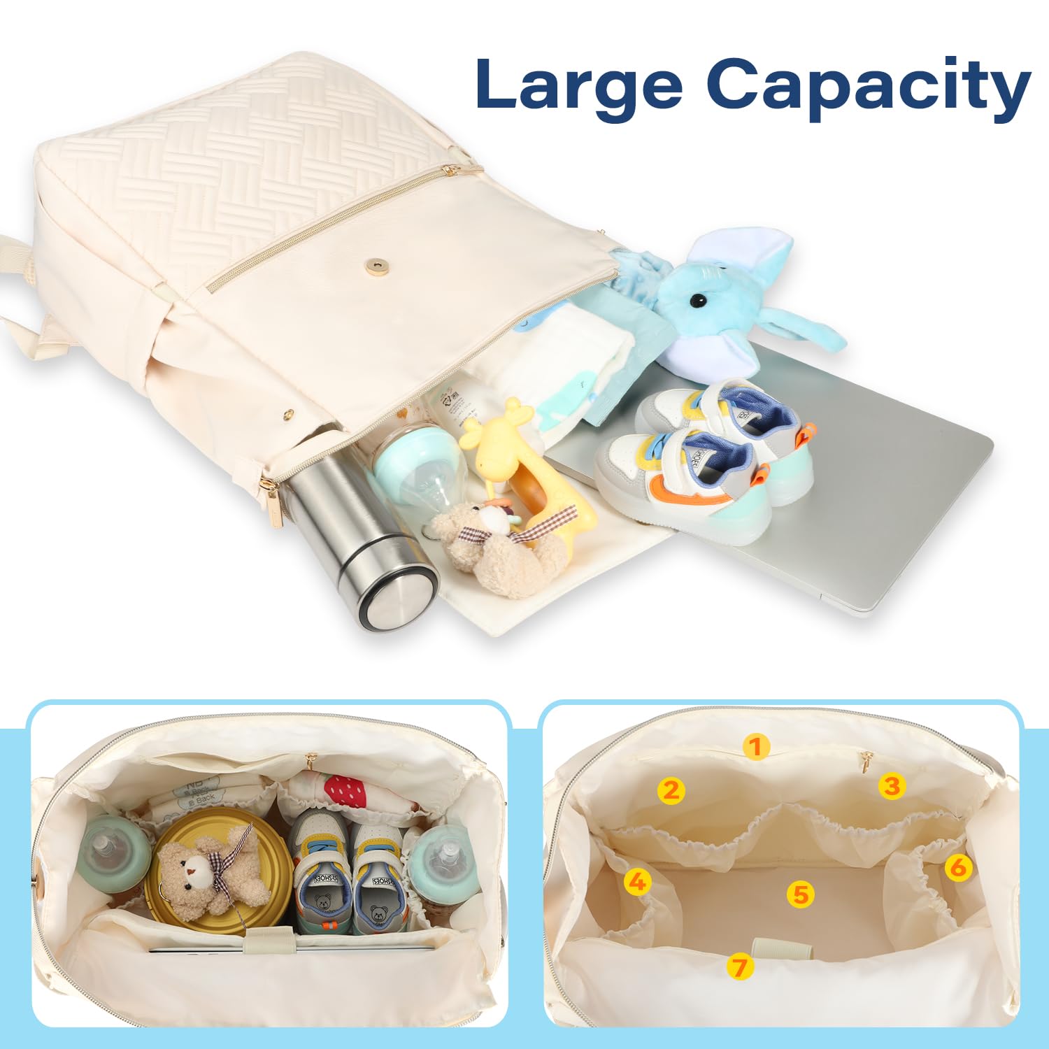 LANDICI diaper bag backpack apricot changing-pad included for quick diaper changes on the move.