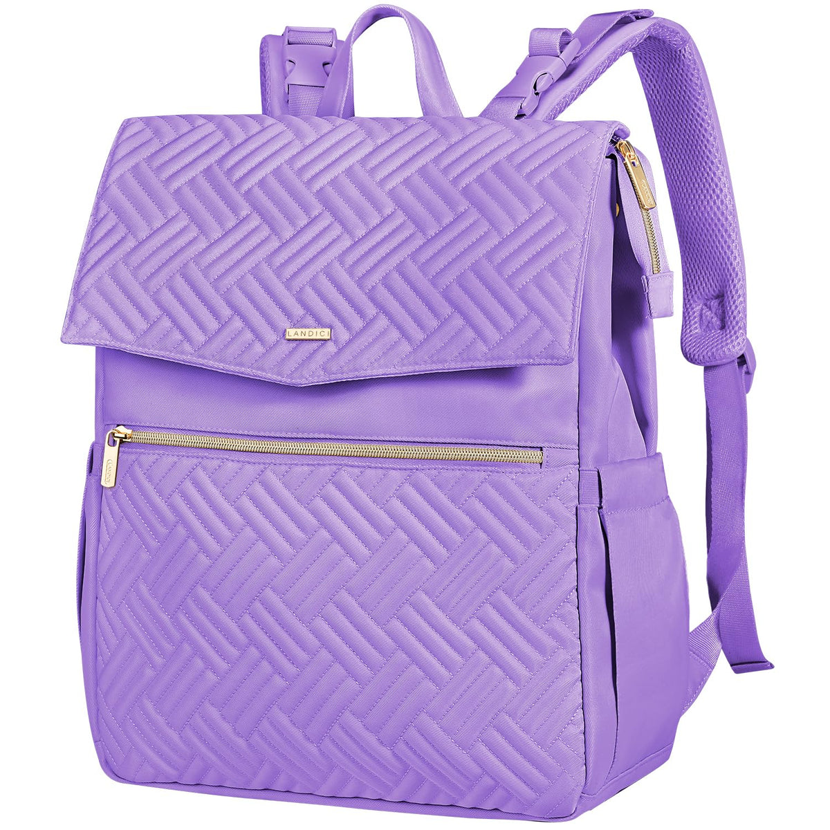 LANDICI diaper bag backpack exterior pockets for quick-access baby essentials.