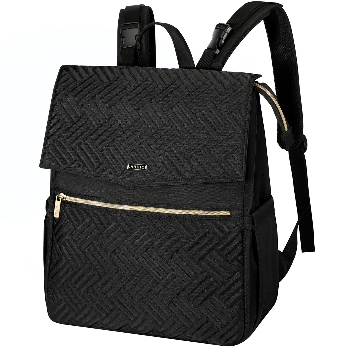 LANDICI diaper bag exterior highlighting durable, waterproof fabric for everyday travel.