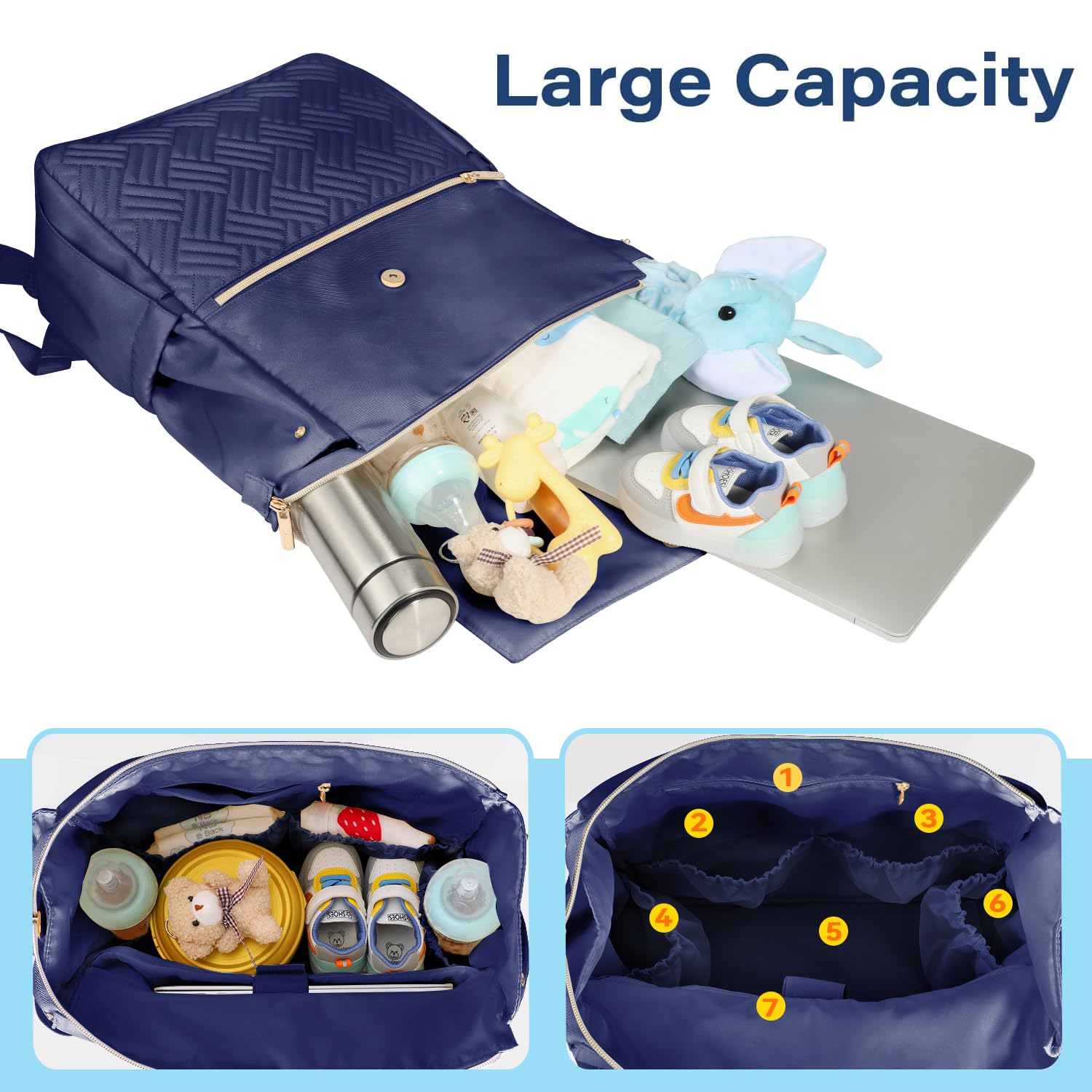 LANDICI diaper bag backpack laptop compartment fits a 15.6-inch laptop for work or travel.