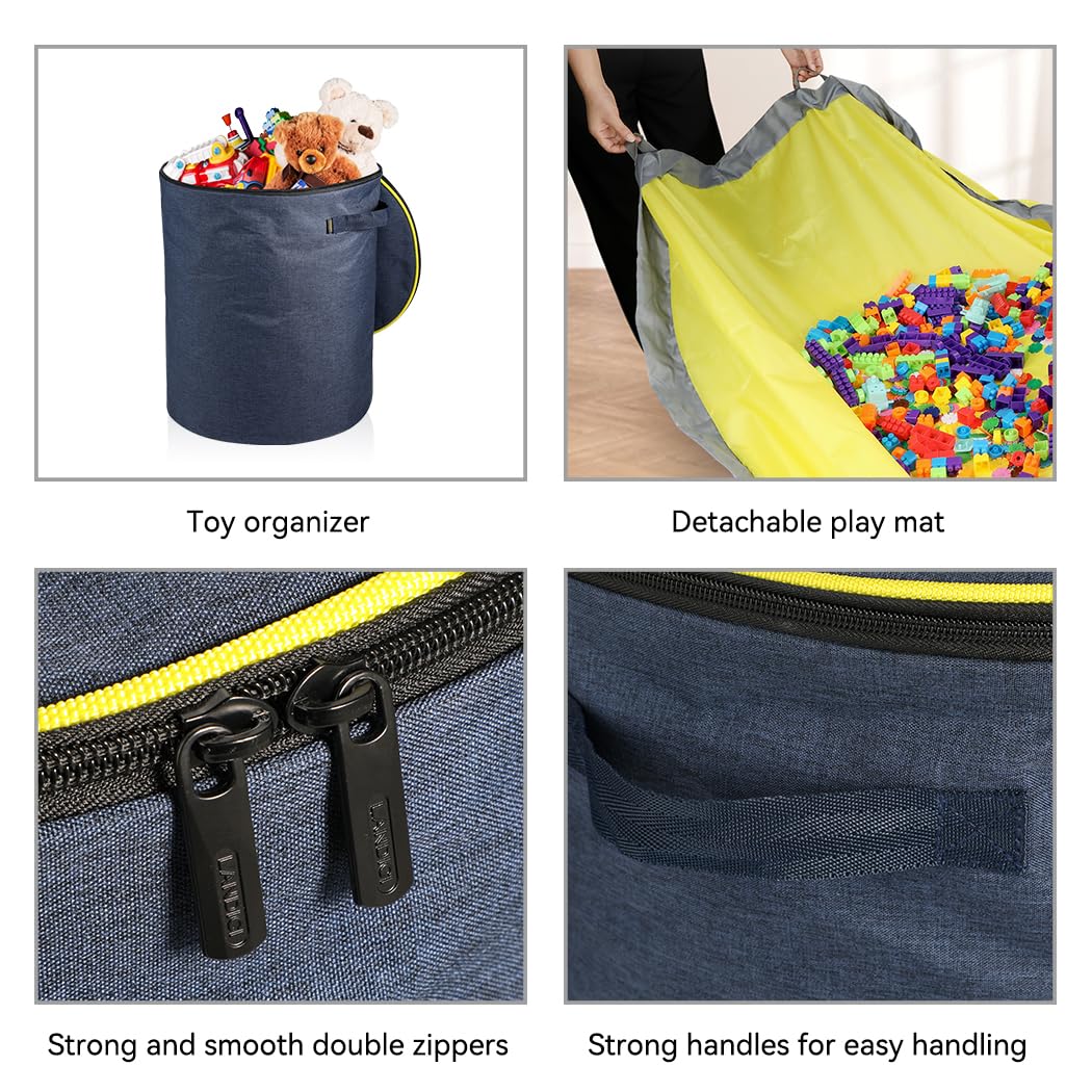 LANDICI 55-inch blue play mat unfolded for expansive kid play space.