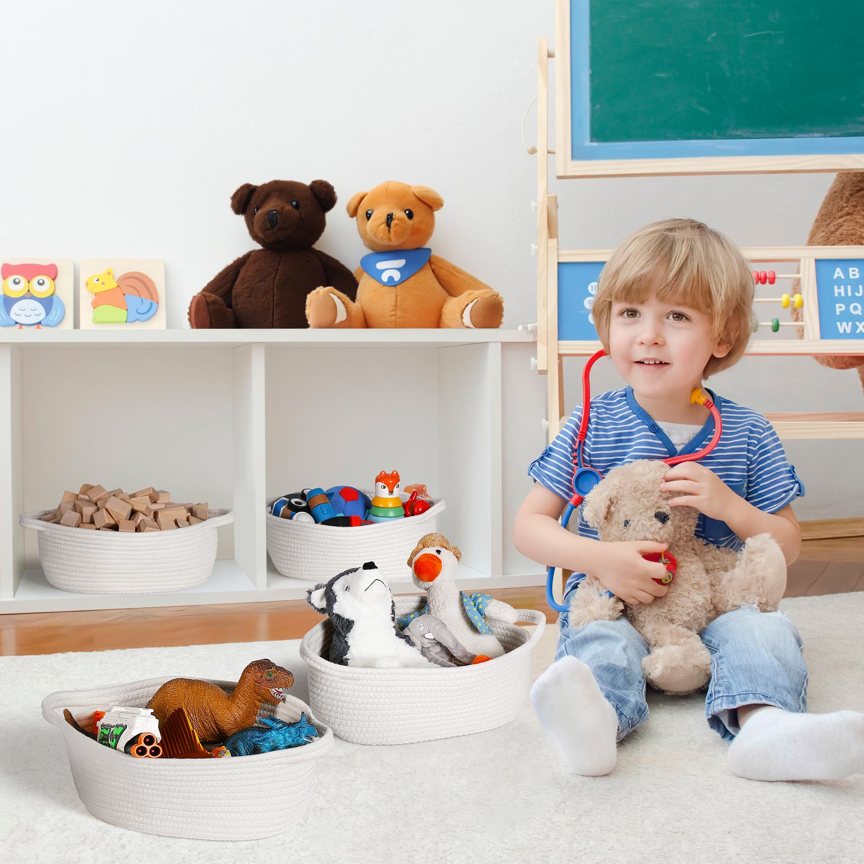 LANDNEOO compact 12x8x5 baskets fit shelves and vanities neatly.