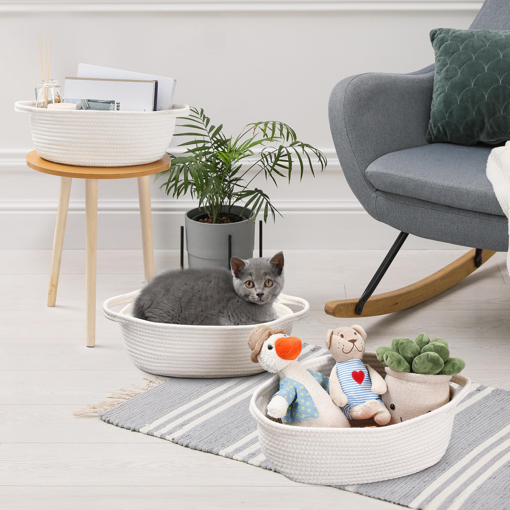 LANDNEOO basket in white complements living rooms and nurseries