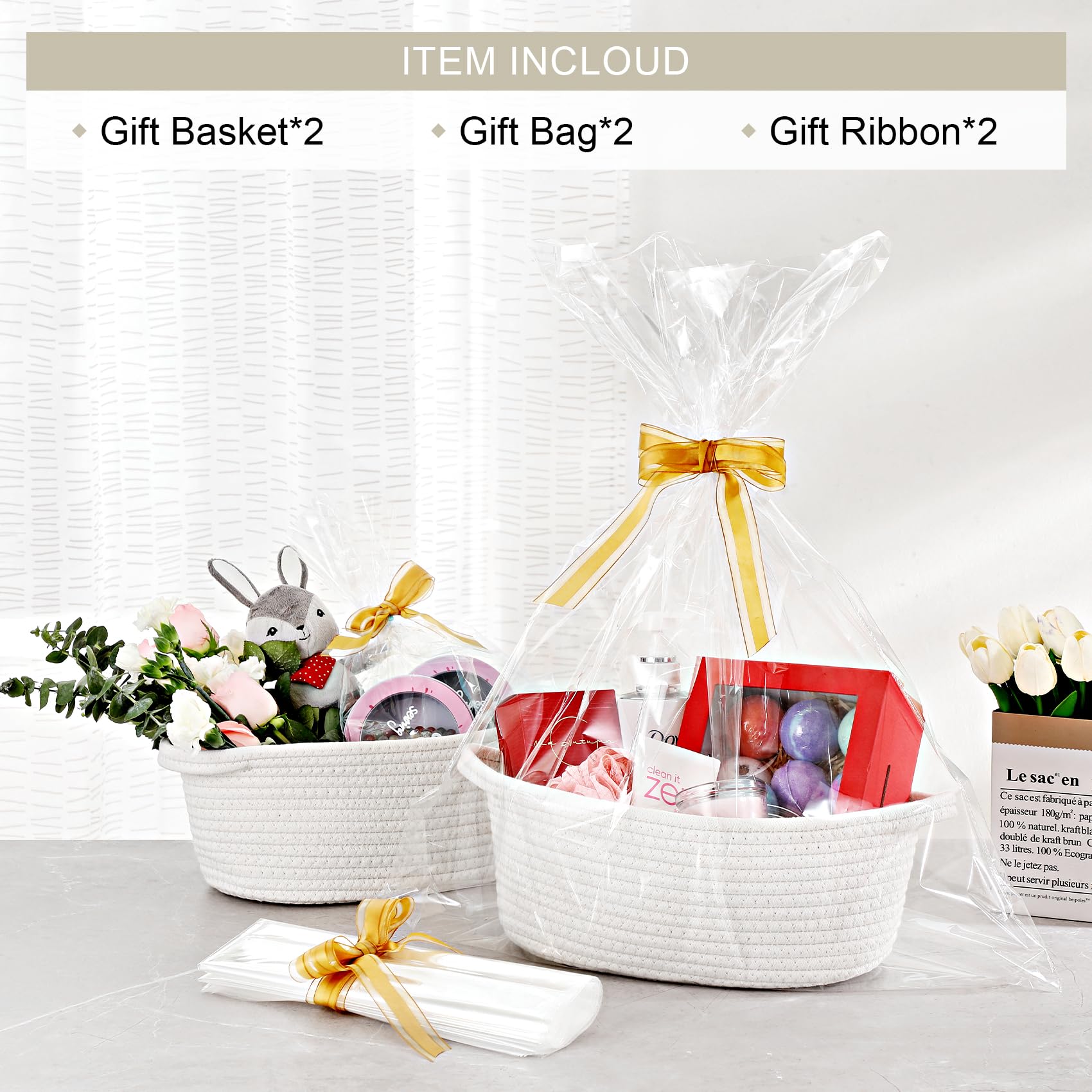 LANDNEOO woven basket with reinforced handles for easy carrying