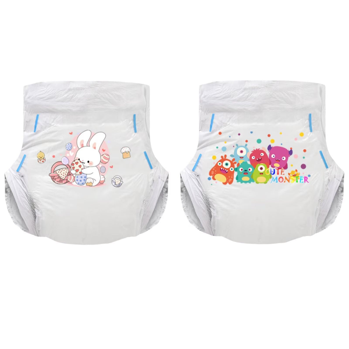 Landofgenie Adult Diapers with Tabs in Happy Bunny pattern provide discreet protection overnight.