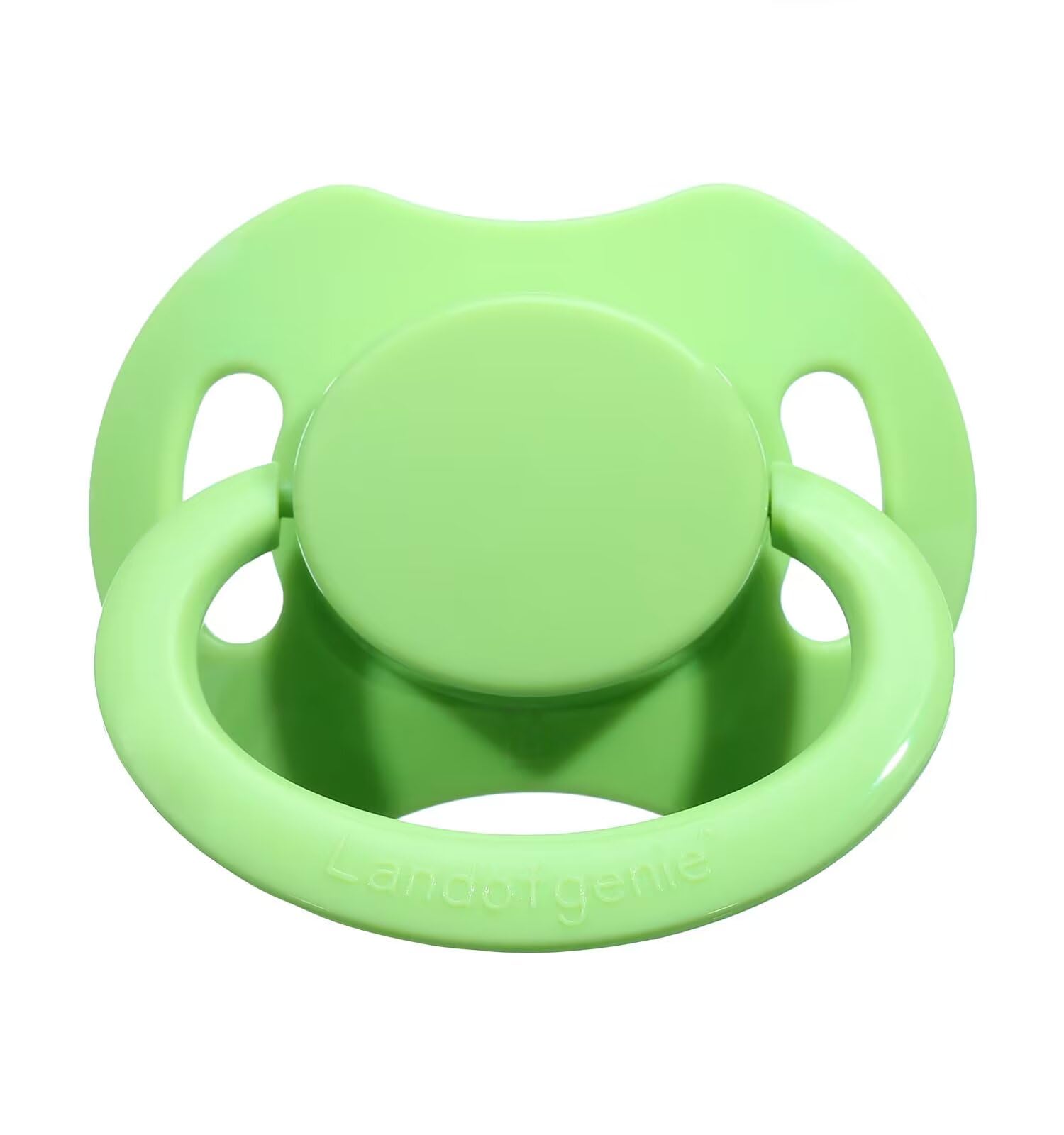 Landofgenie adult shield pacifier with bone shape in green for soothing relaxation.