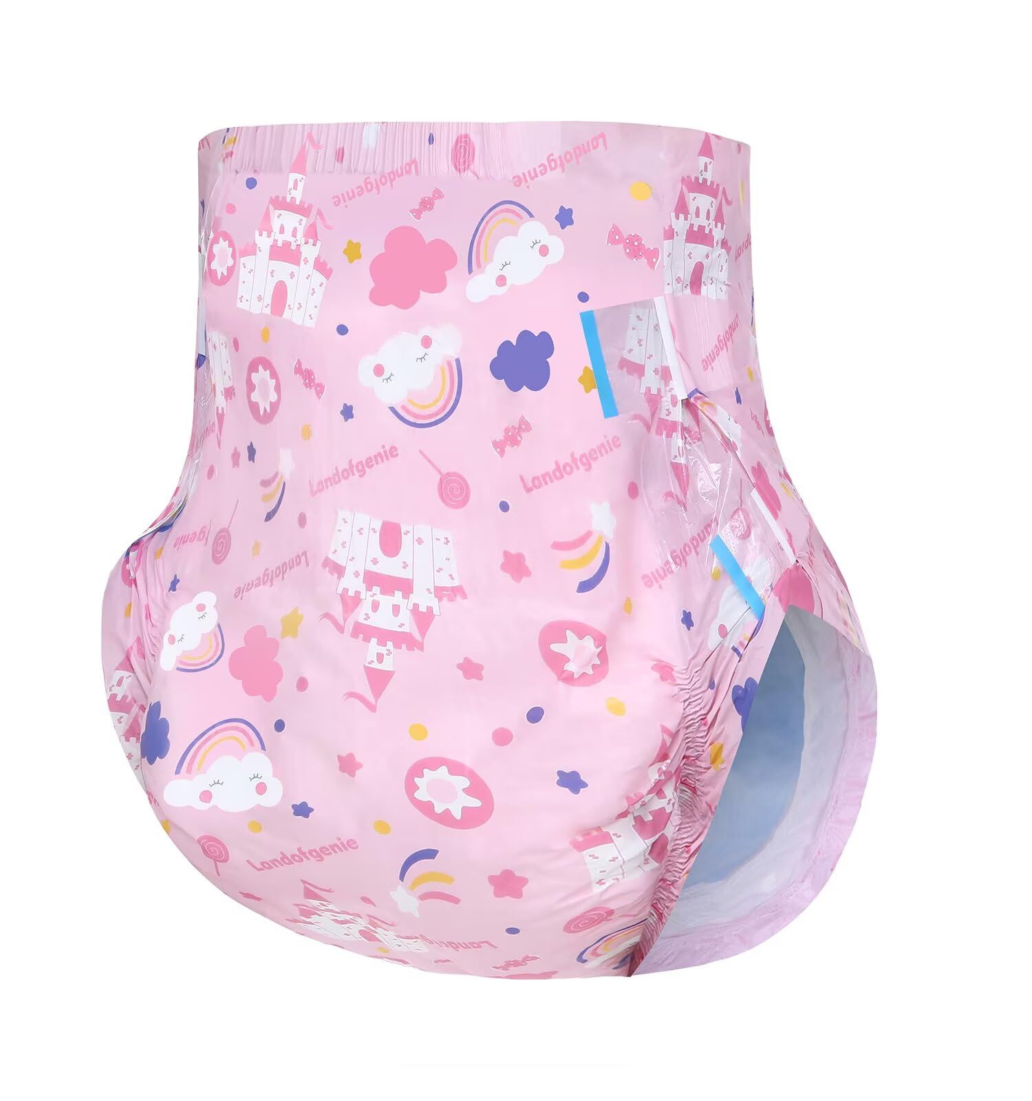 Landofgenie Candy Castle diaper with tall leak guards for nighttime protection