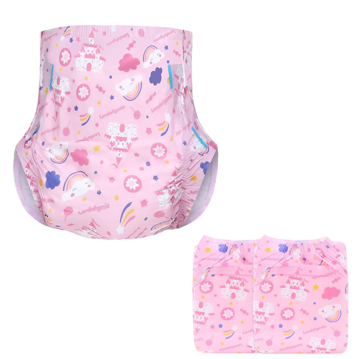 Landofgenie Candy Castle overnight diaper front view highlighting full-coverage absorbency