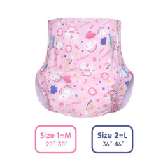 Landofgenie Candy Castle diaper with tabs demonstrates secure refastenable fit