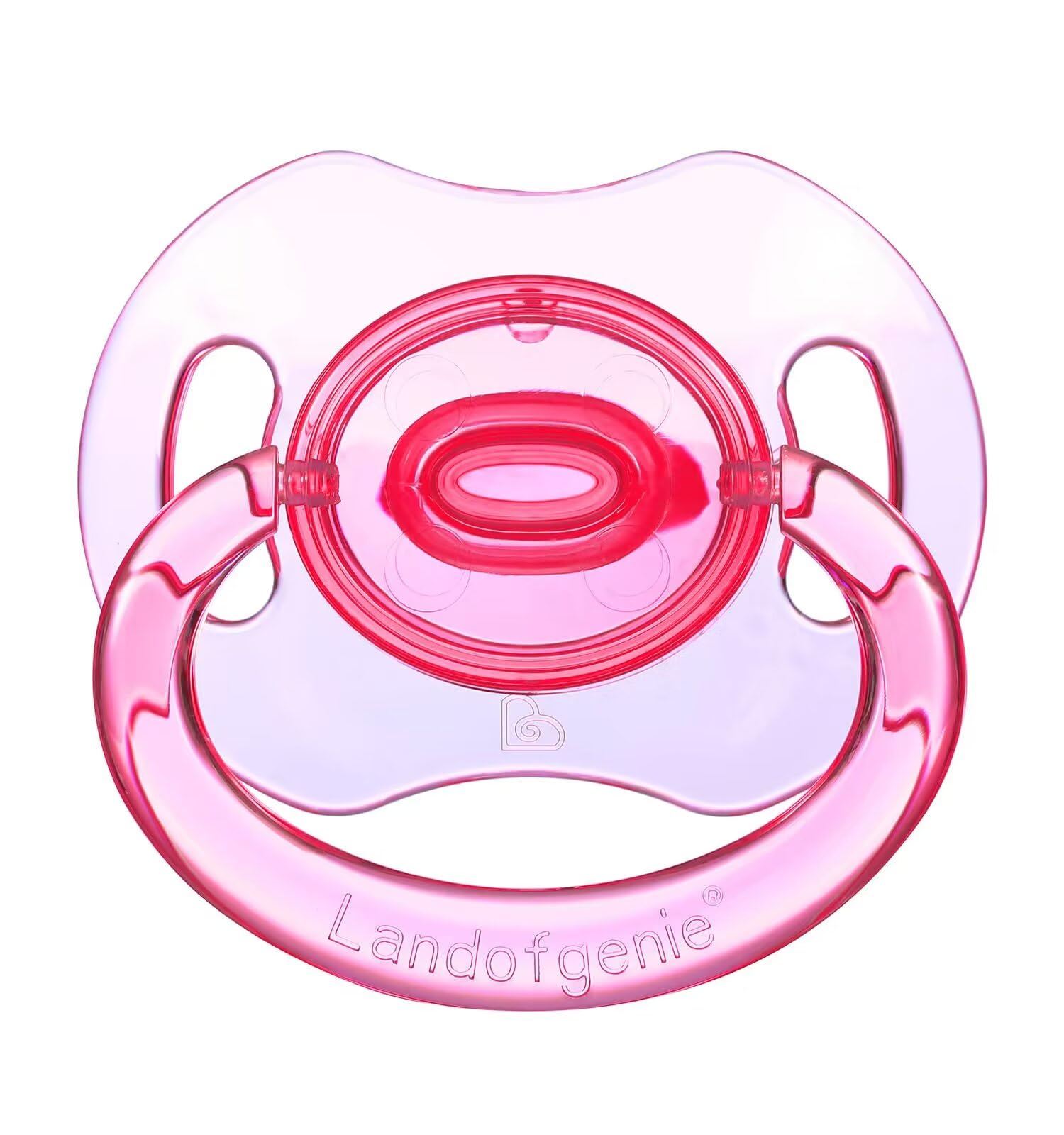 Landofgenie large shield pacifier in pink shows bone-shaped design for adult comfort.