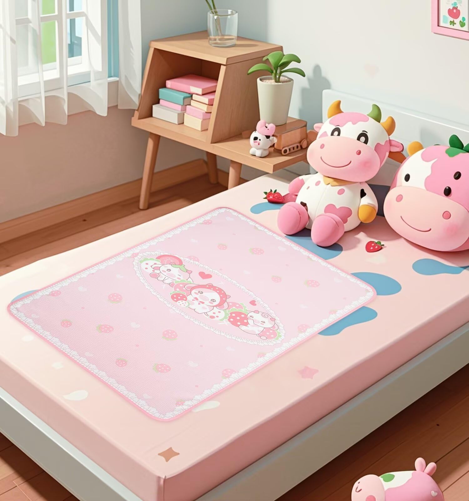 Matching Strawberry Cow print pad complements other products for cohesive care.