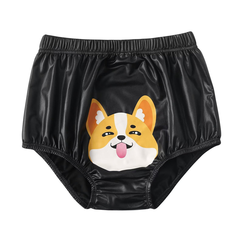 Landofgenie printed diaper cover puppy front view offers playful style and comfortable coverage.