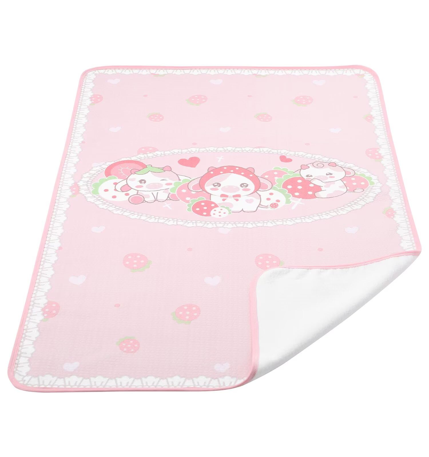 Landofgenie Strawberry Cow bed pad front view for adults with cozy protection.