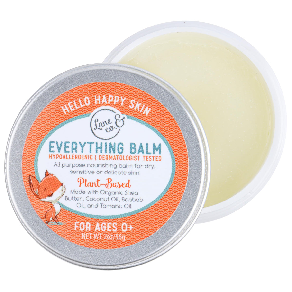 Lane & Co Everything Balm applied to a baby's hand for gentle moisture.
