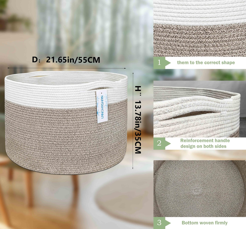 LANGYASHAN basket laundry hamper features sturdy cotton rope for easy laundry organization.