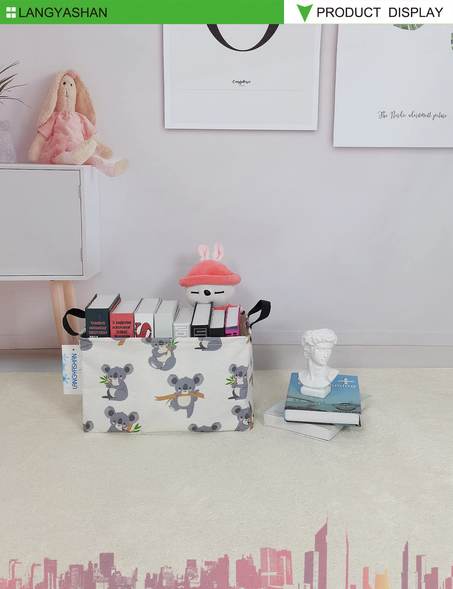 LANGYASHAN bin in nursery keeps toys neat and accessible.