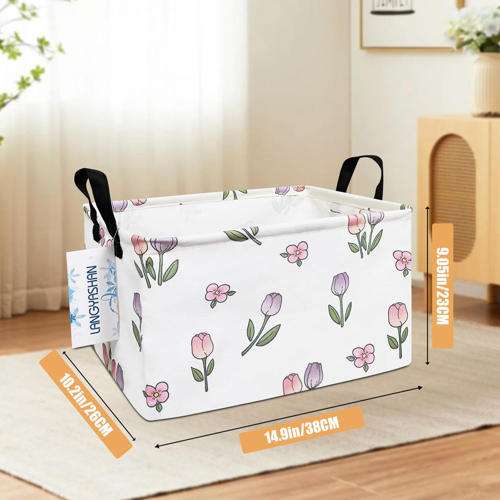 LANGYASHAN canvas fabric toy bin side view highlighting sturdy structure for standing storage