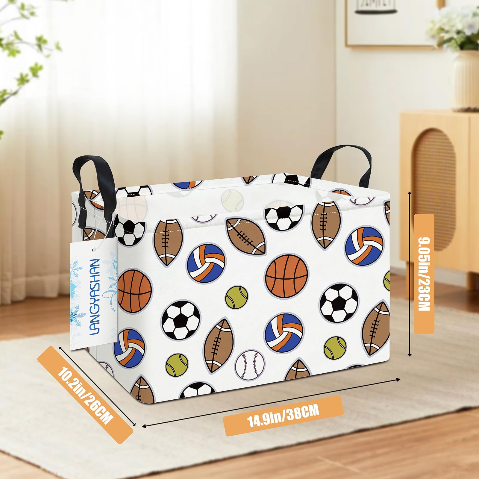LANGYASHAN canvas fabric toy-bin shows a rigid shape for easy access