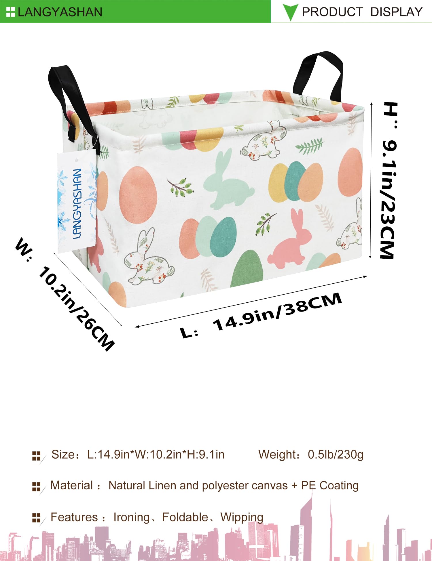 LANGYASHAN collapsible bin with handles offers portable organization on the go.