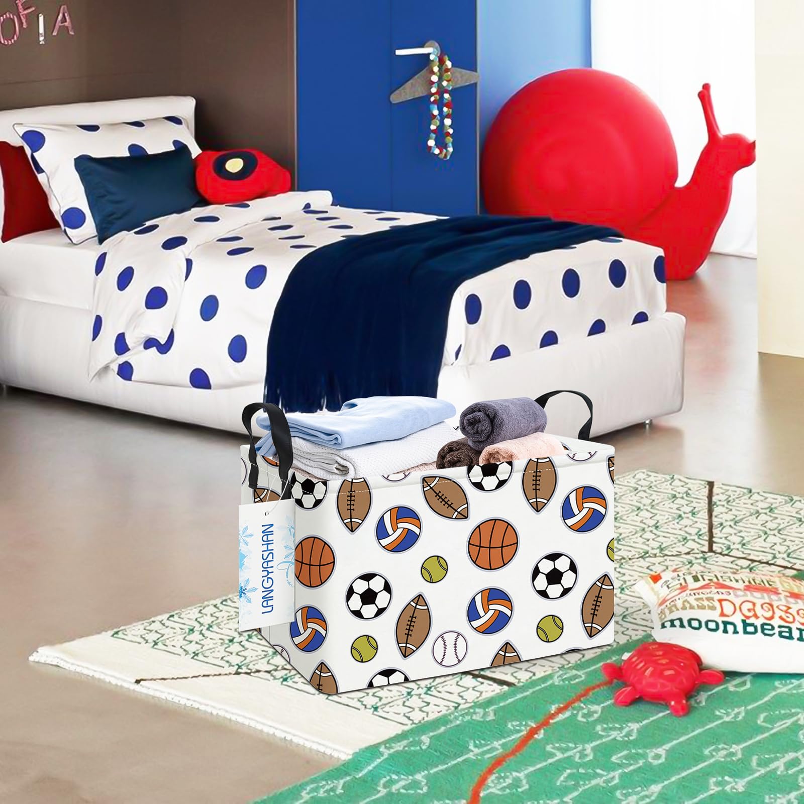 LANGYASHAN kids-room storage bin with handles for easy transport