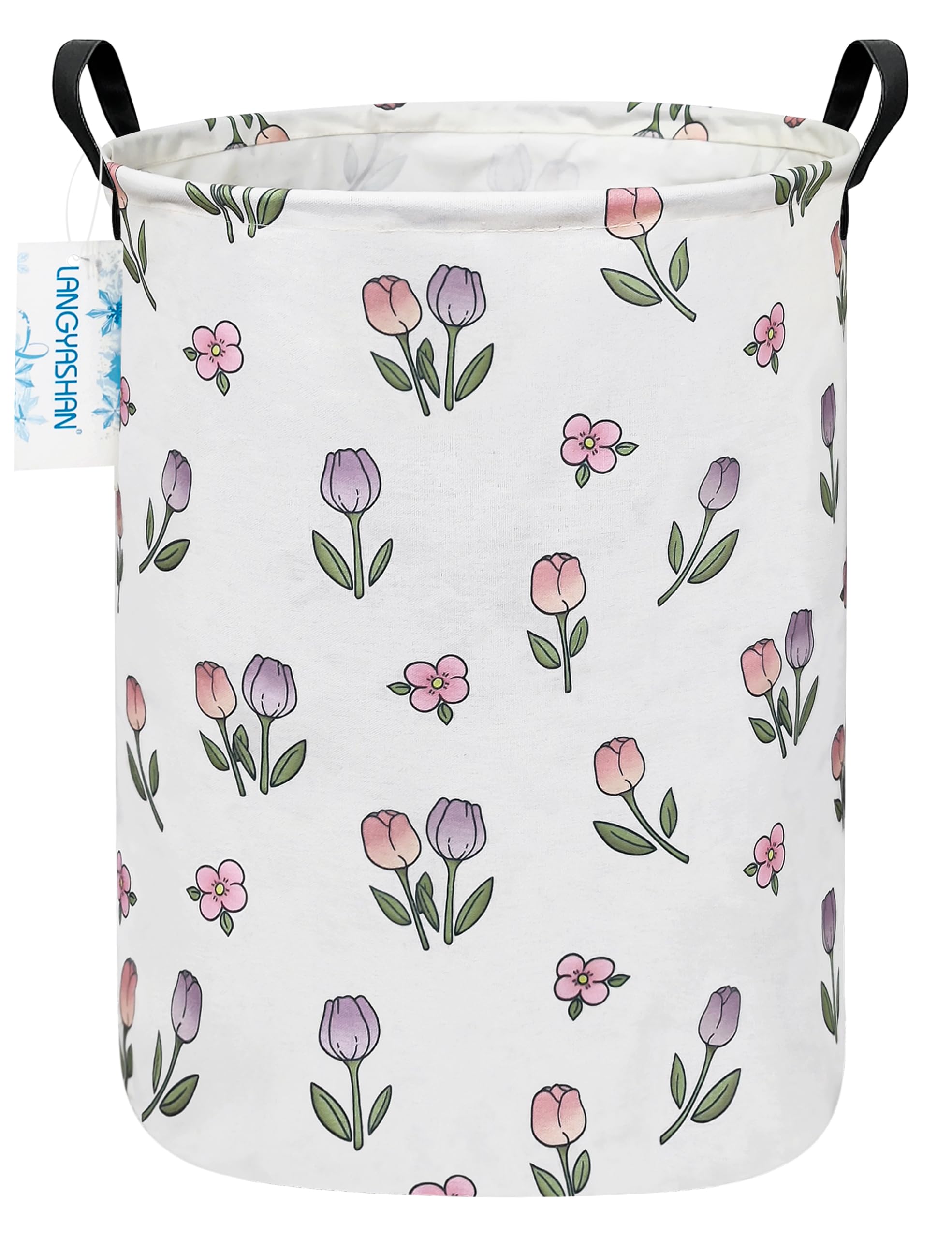 LANGYASHAN laundry basket canvas with sturdy handles for easy transport.