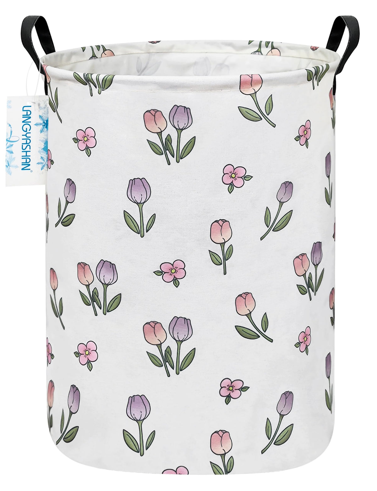 LANGYASHAN laundry basket canvas with sturdy handles for easy transport.