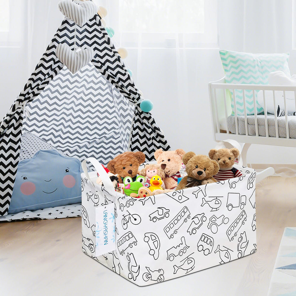 LANGYASHAN nursery or playroom organizer keeps blankets and books tidy.