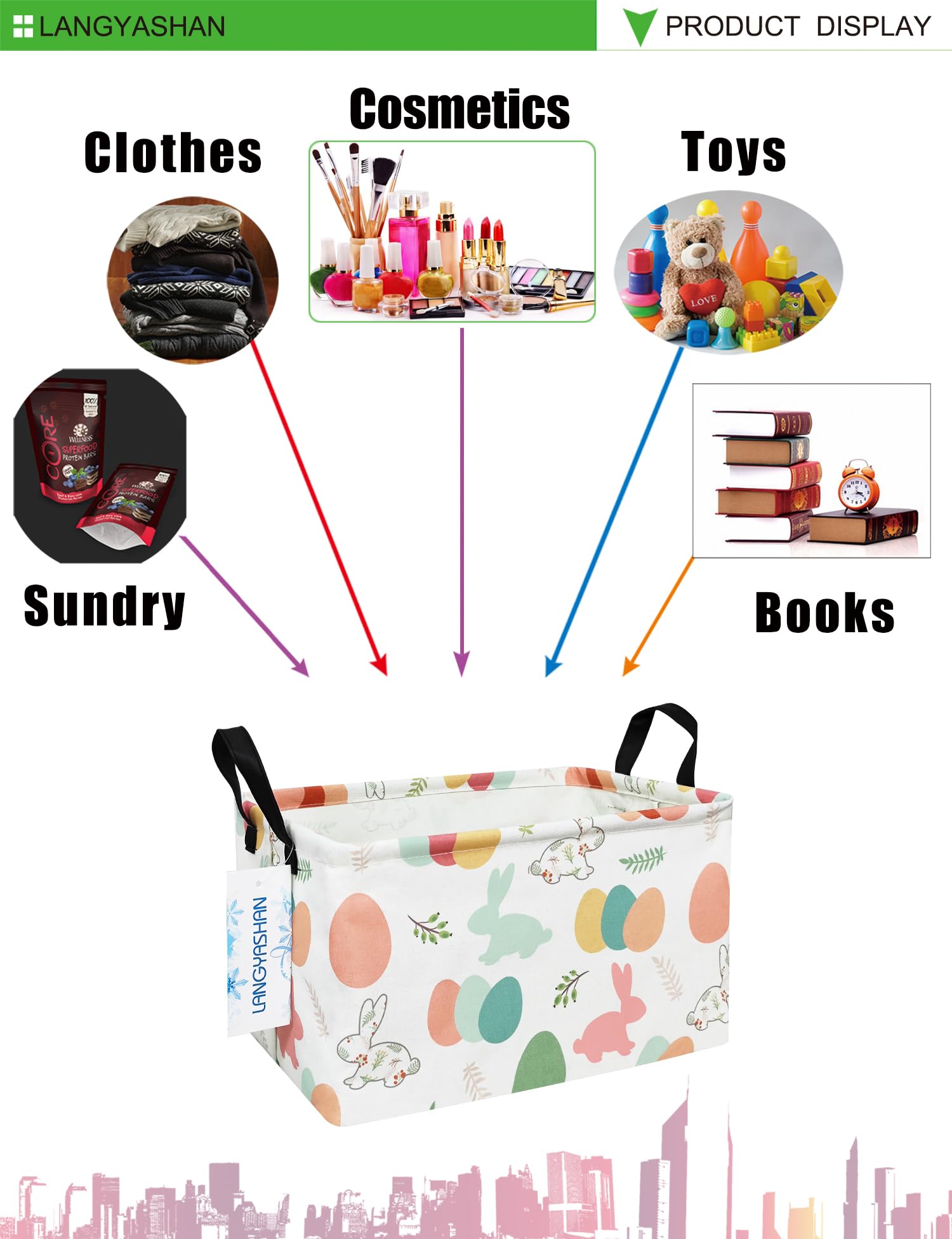 LANGYASHAN nursery storage basket ideal for plush toys and blankets.