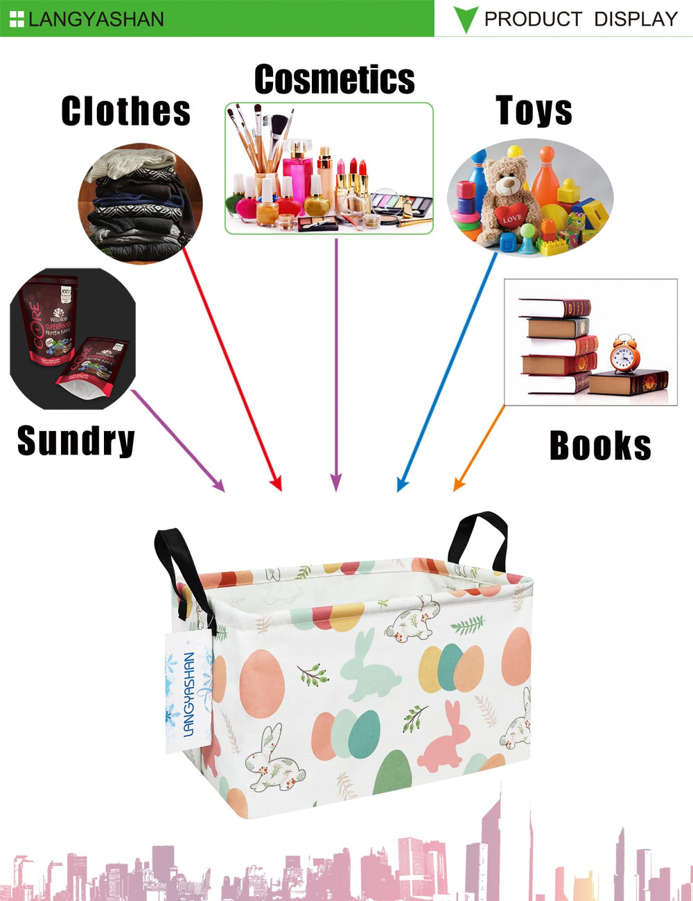 LANGYASHAN nursery storage basket ideal for plush toys and blankets.