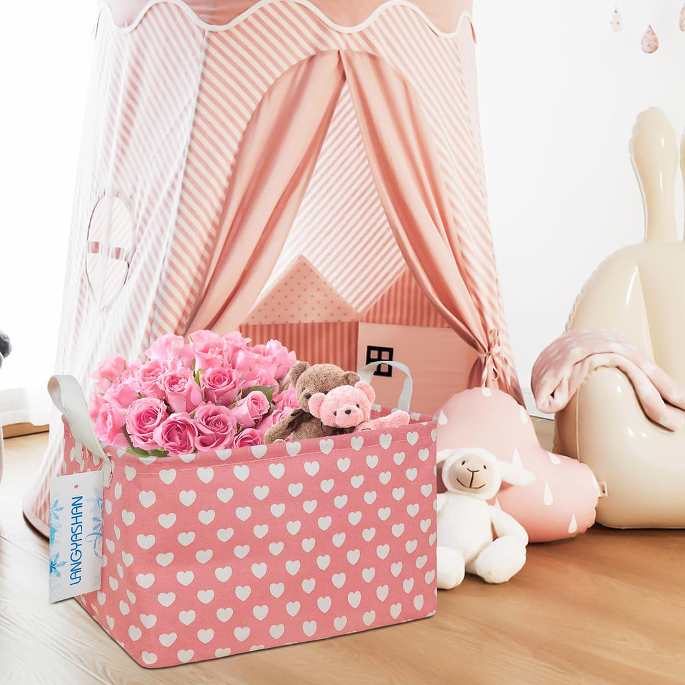 LANGYASHAN playroom bin folds flat for space-saving storage.