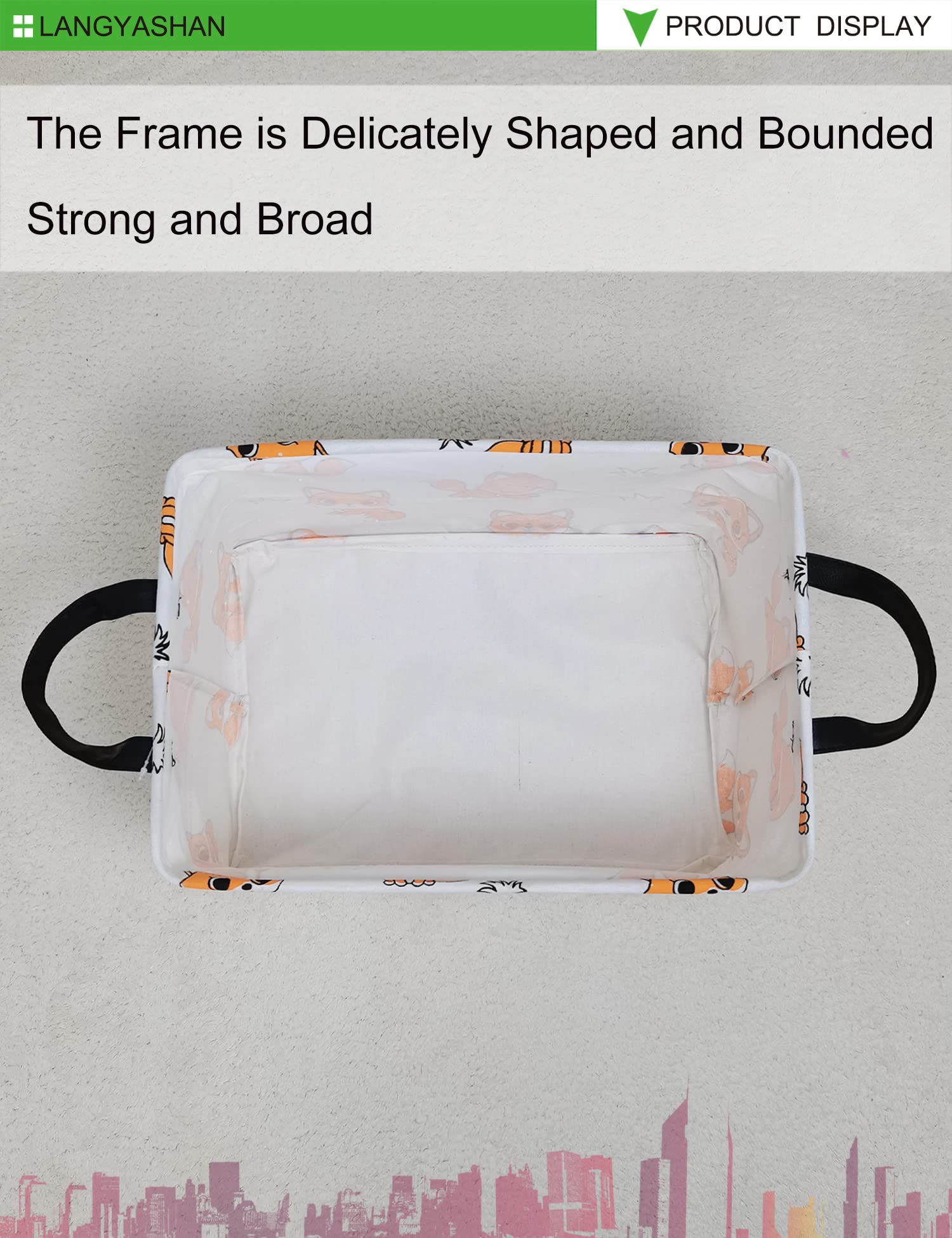 LANGYASHAN Rectangle Storage Bin with thick handles for comfortable transport