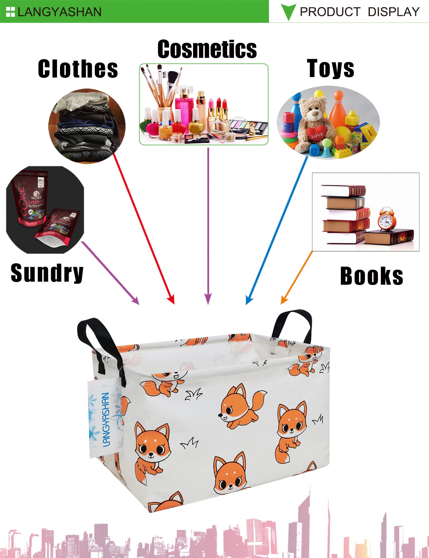 LANGYASHAN Rectangle Storage Bin in closet illustrating compact organization