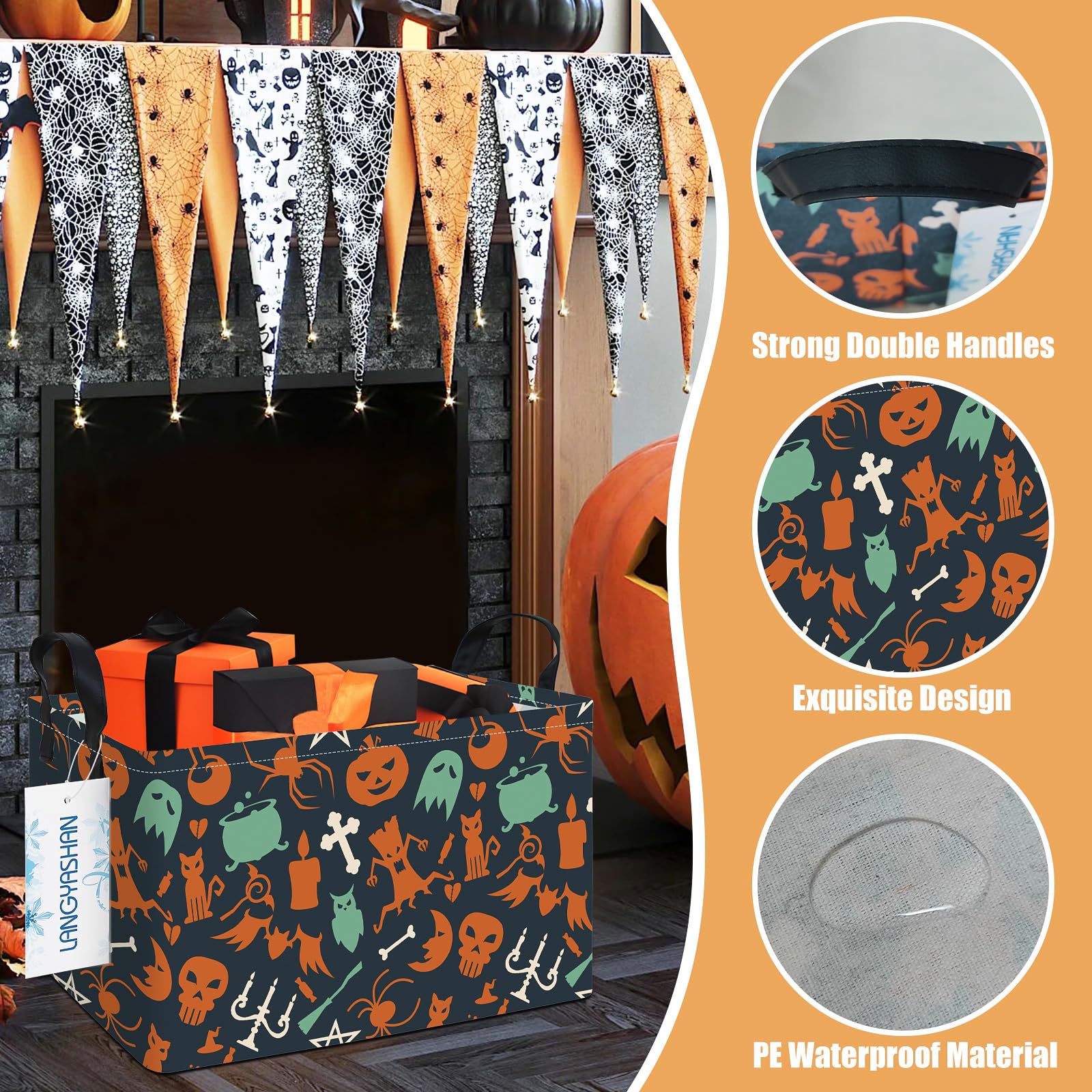 LANGYASHAN Rectangular Halloween Ghost storage bin in nursery, versatile for blankets and crafts
