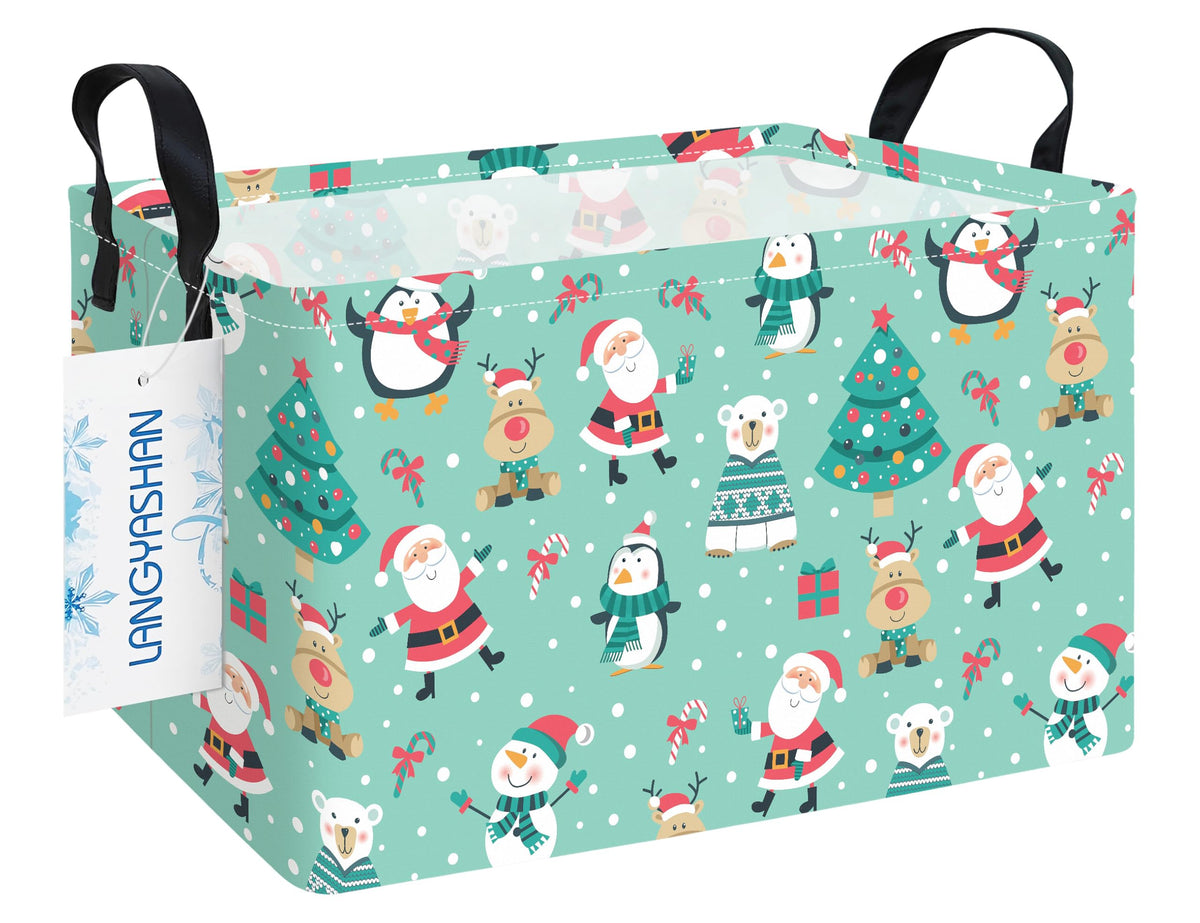 Langyashan rectangular Santa storage basket with handles for tidy toy organization.
