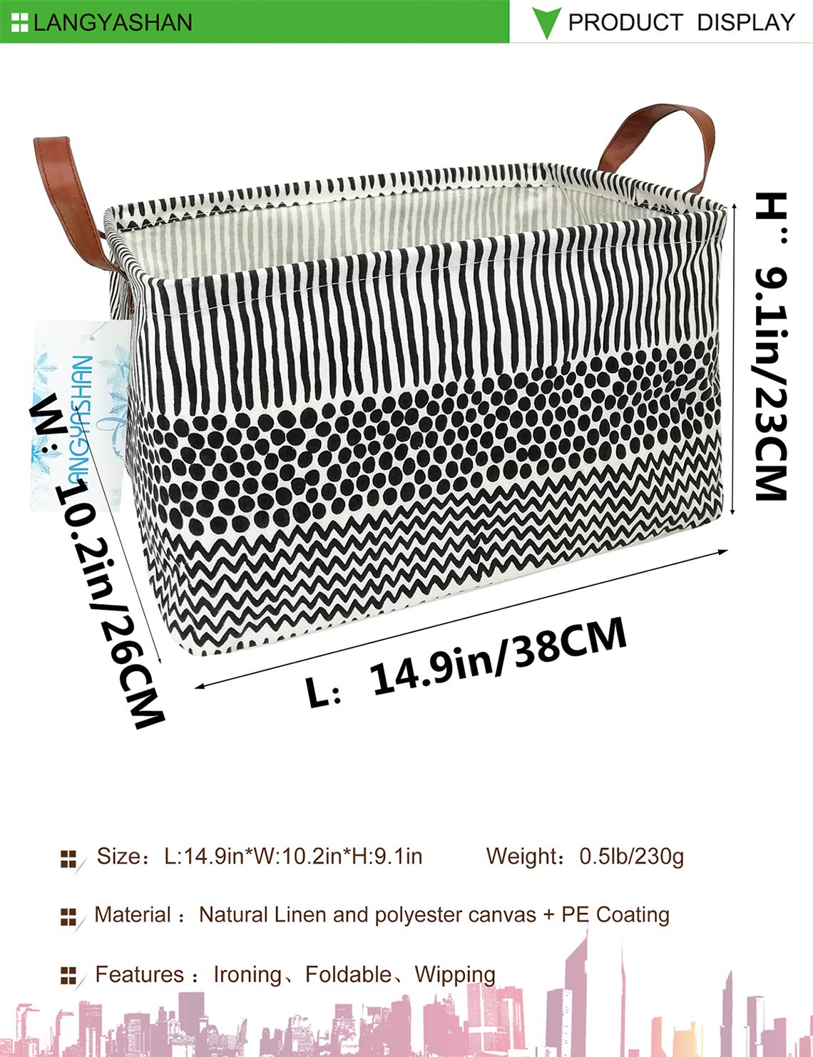 LANGYASHAN collapsible canvas bin folded flat for compact storage