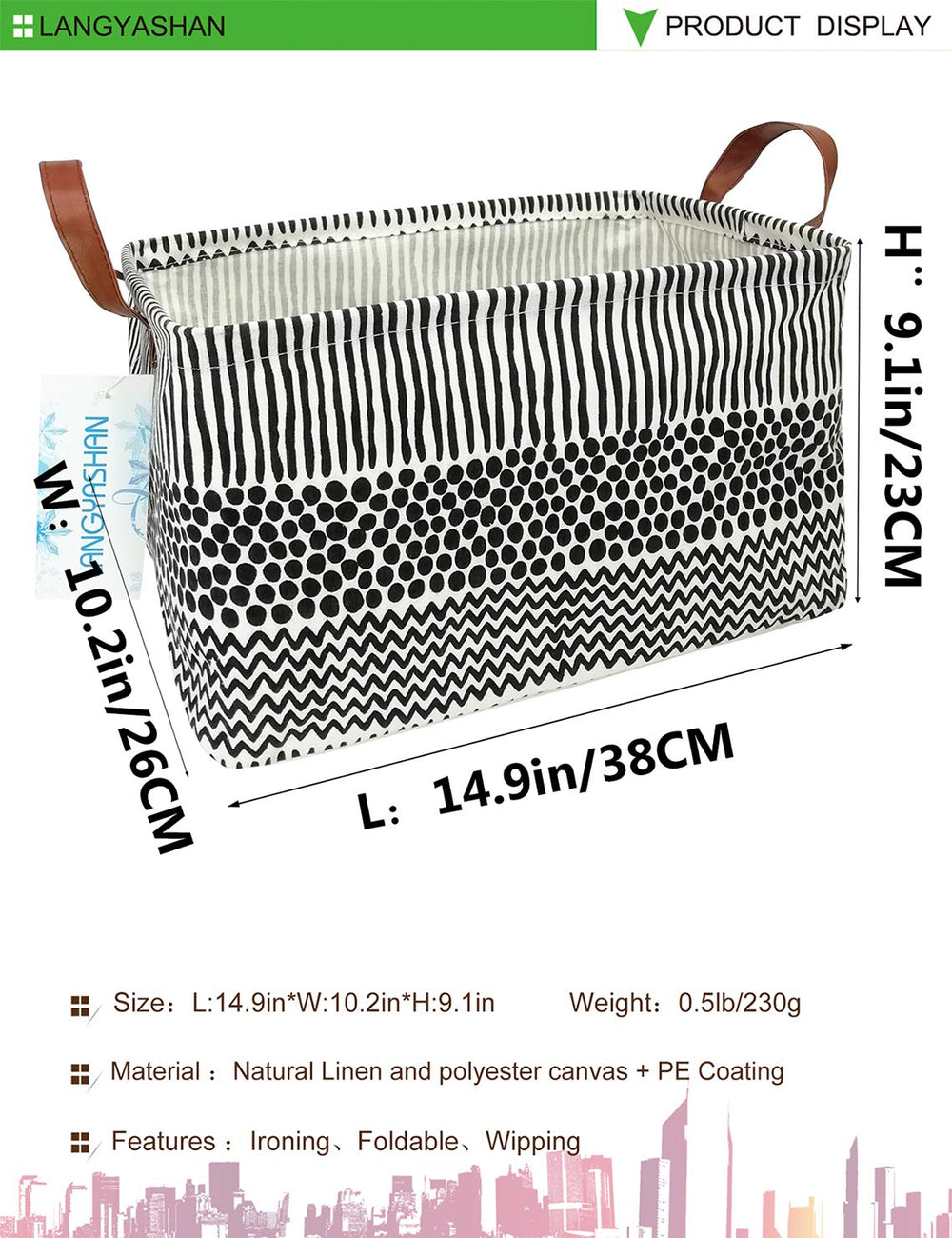 LANGYASHAN collapsible canvas bin folded flat for compact storage