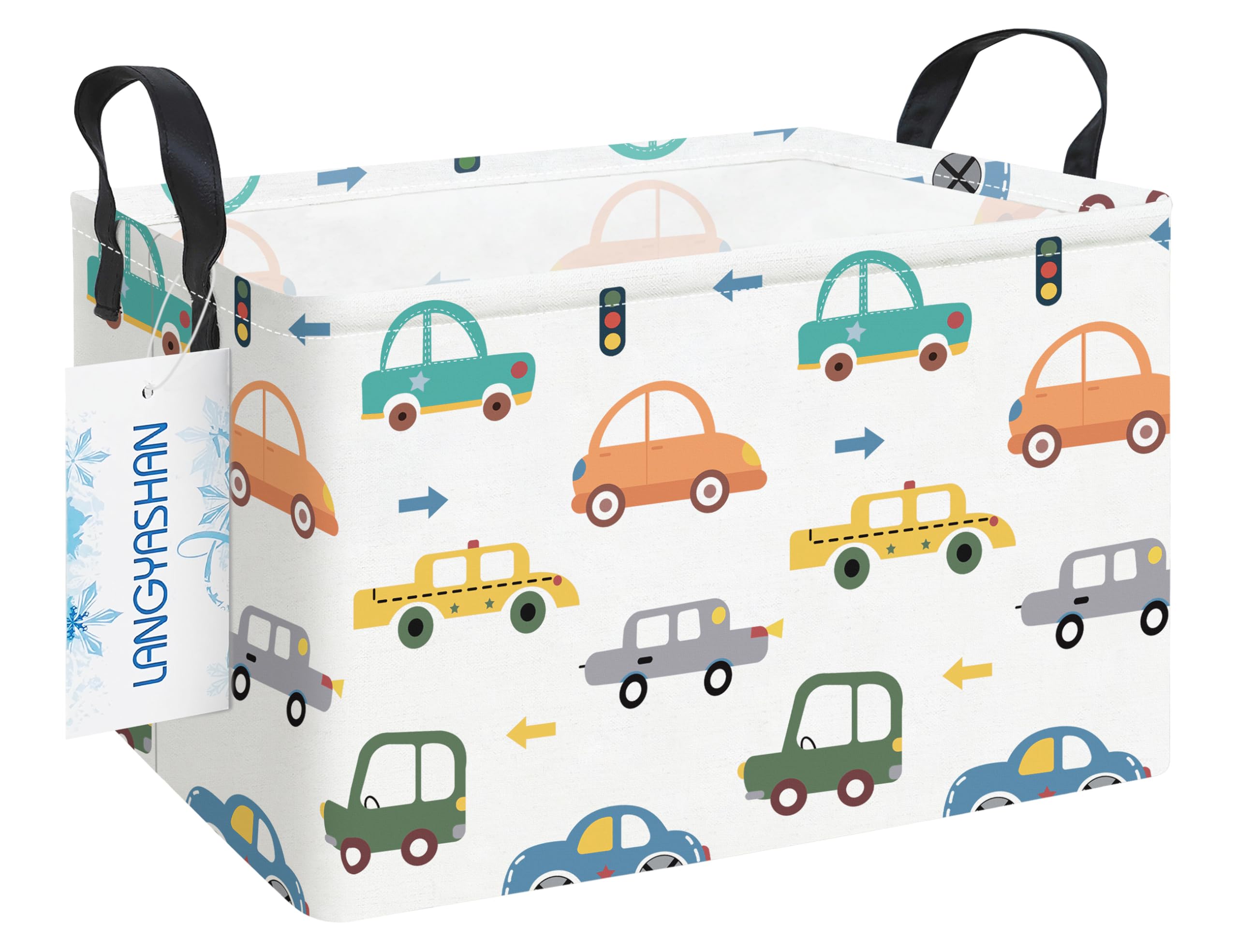 LANGYASHAN rectangular storage bin with cars pattern for toy organization