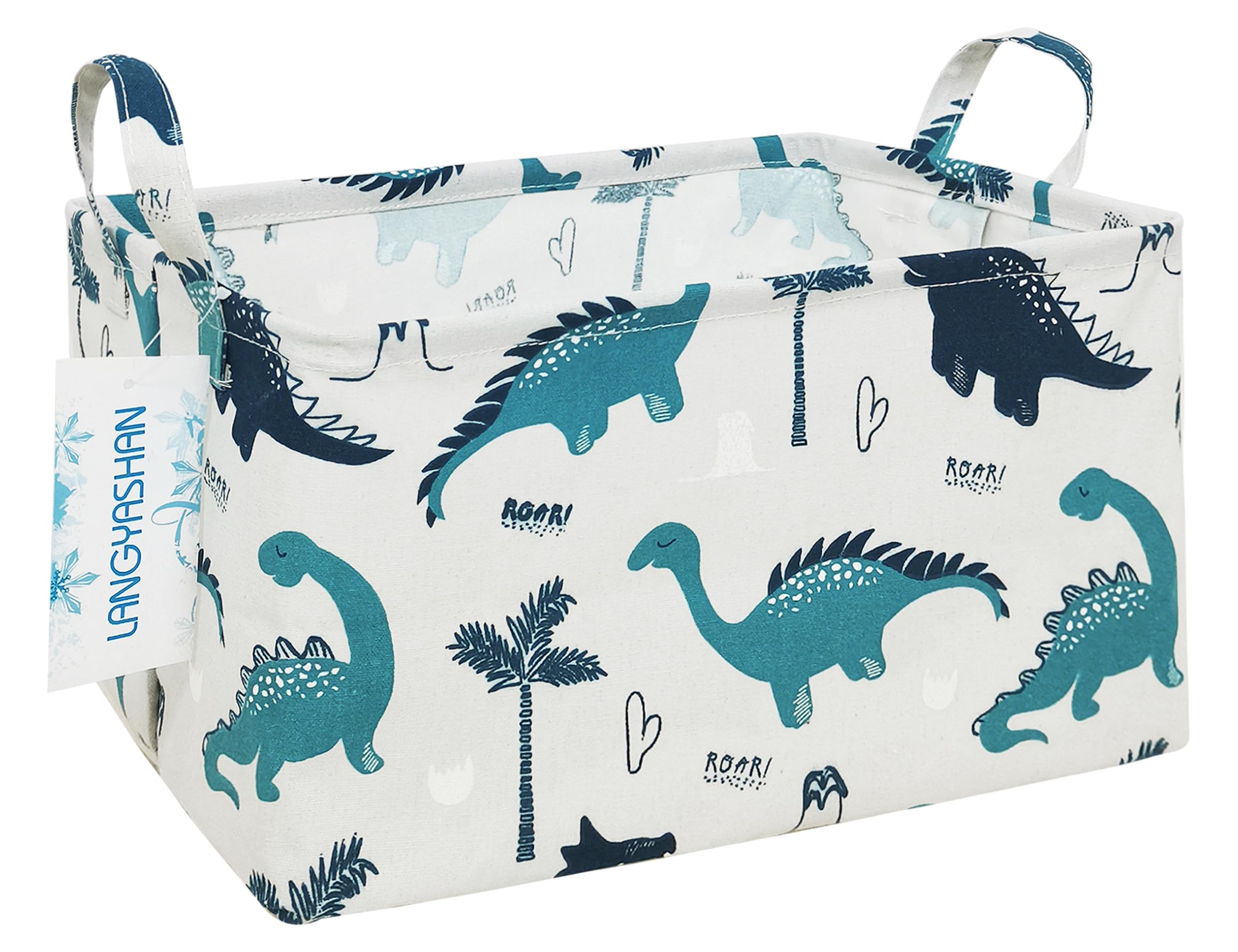 LANGYASHAN rectangular storage bin with dinosaur design keeps toys organized.