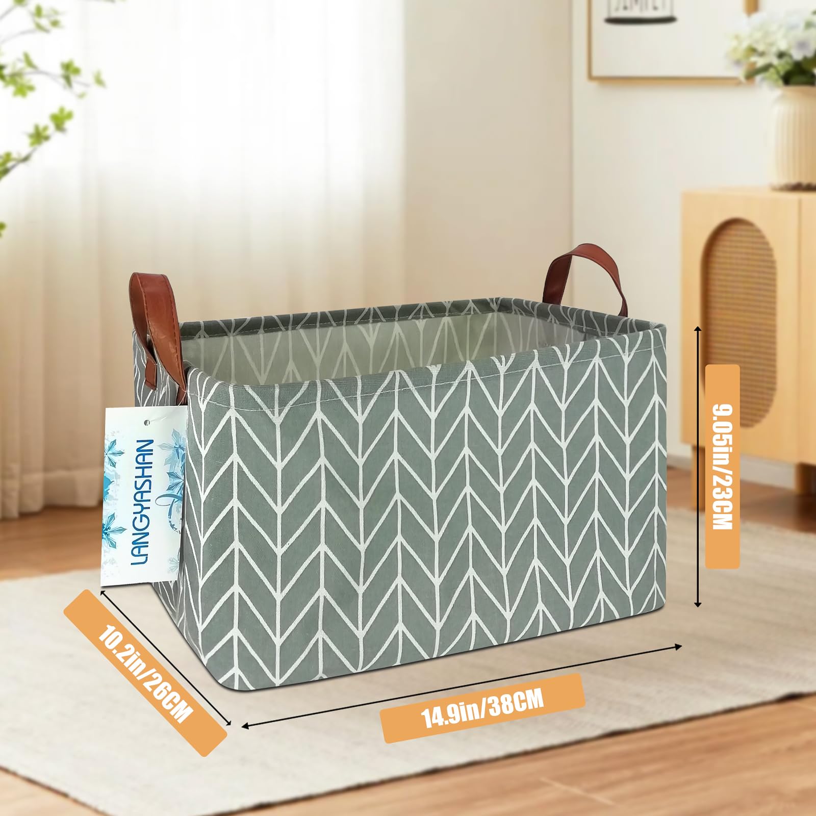 LANGYASHAN rectangular storage bin folded for compact storage in a closet