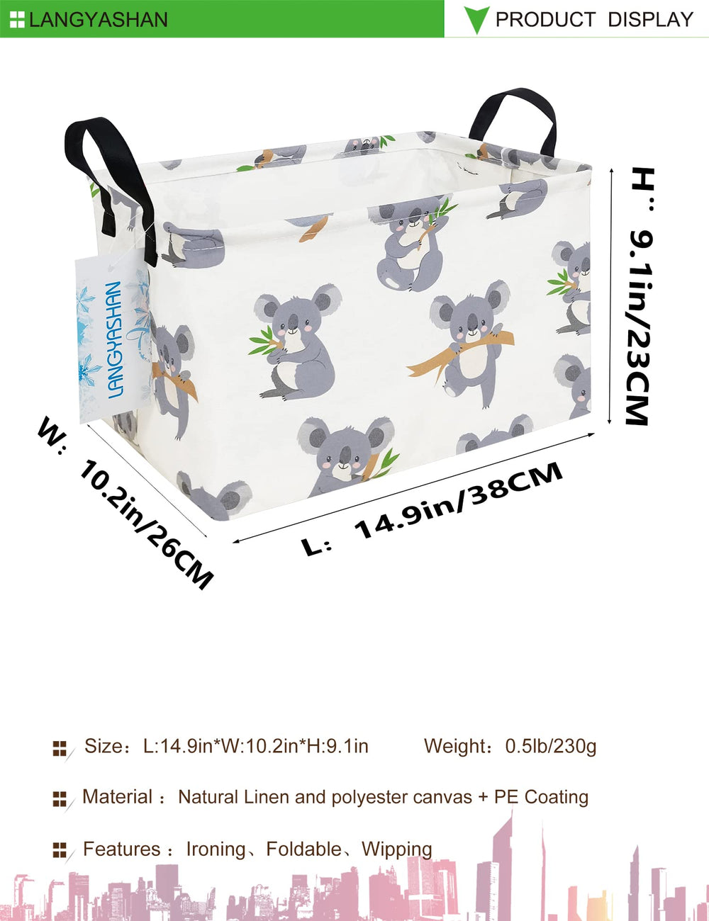 LANGYASHAN rectangular storage bin folded for compact storage and easy transport.