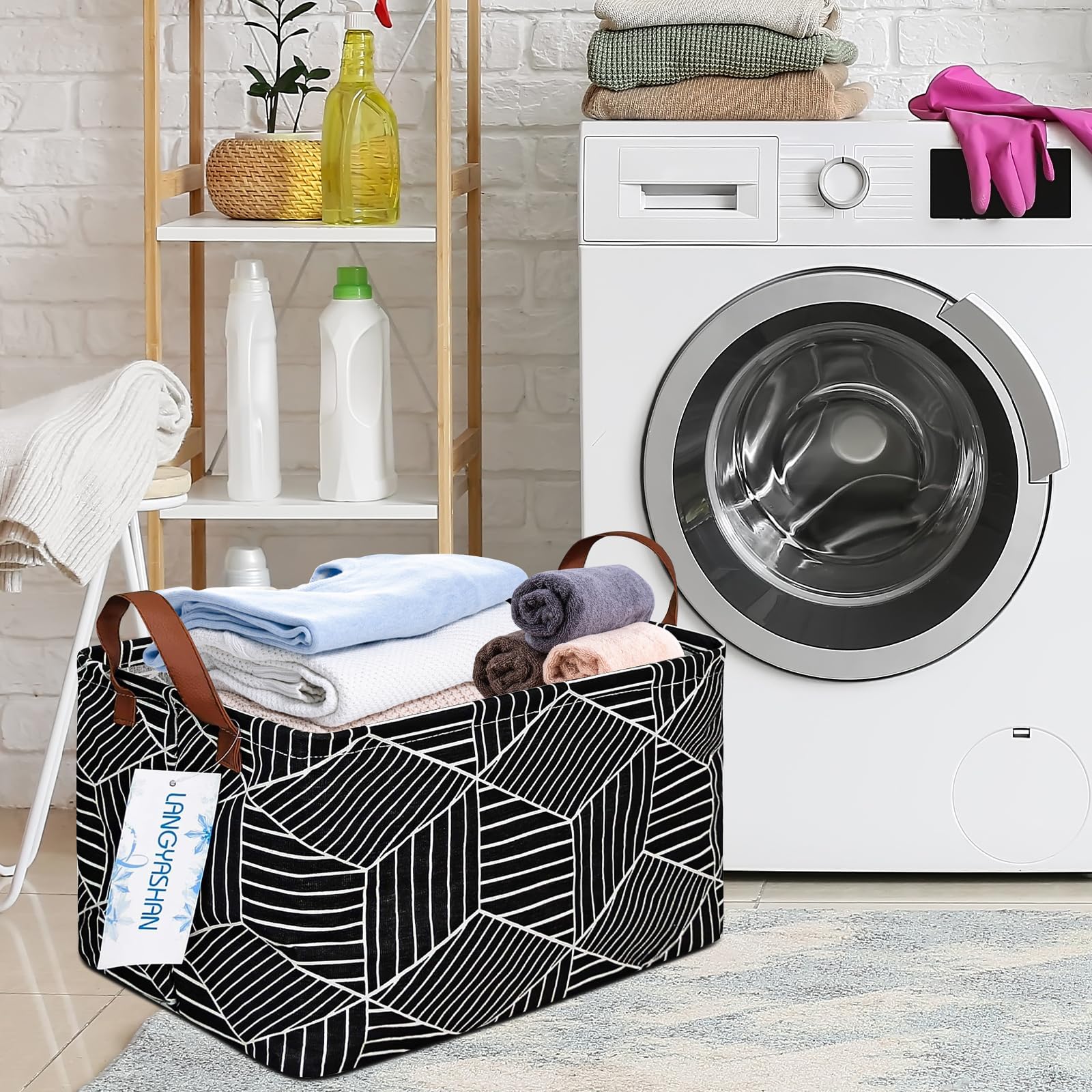 LANGYASHAN nursery storage bin handy for toys and towels.