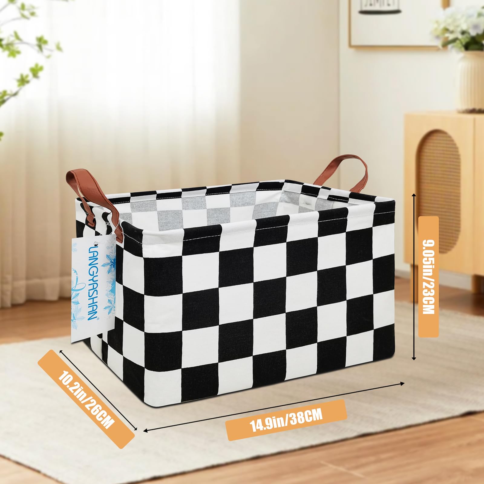 LANGYASHAN rectangular storage bin standing upright shows sturdy fabric holding its shape.