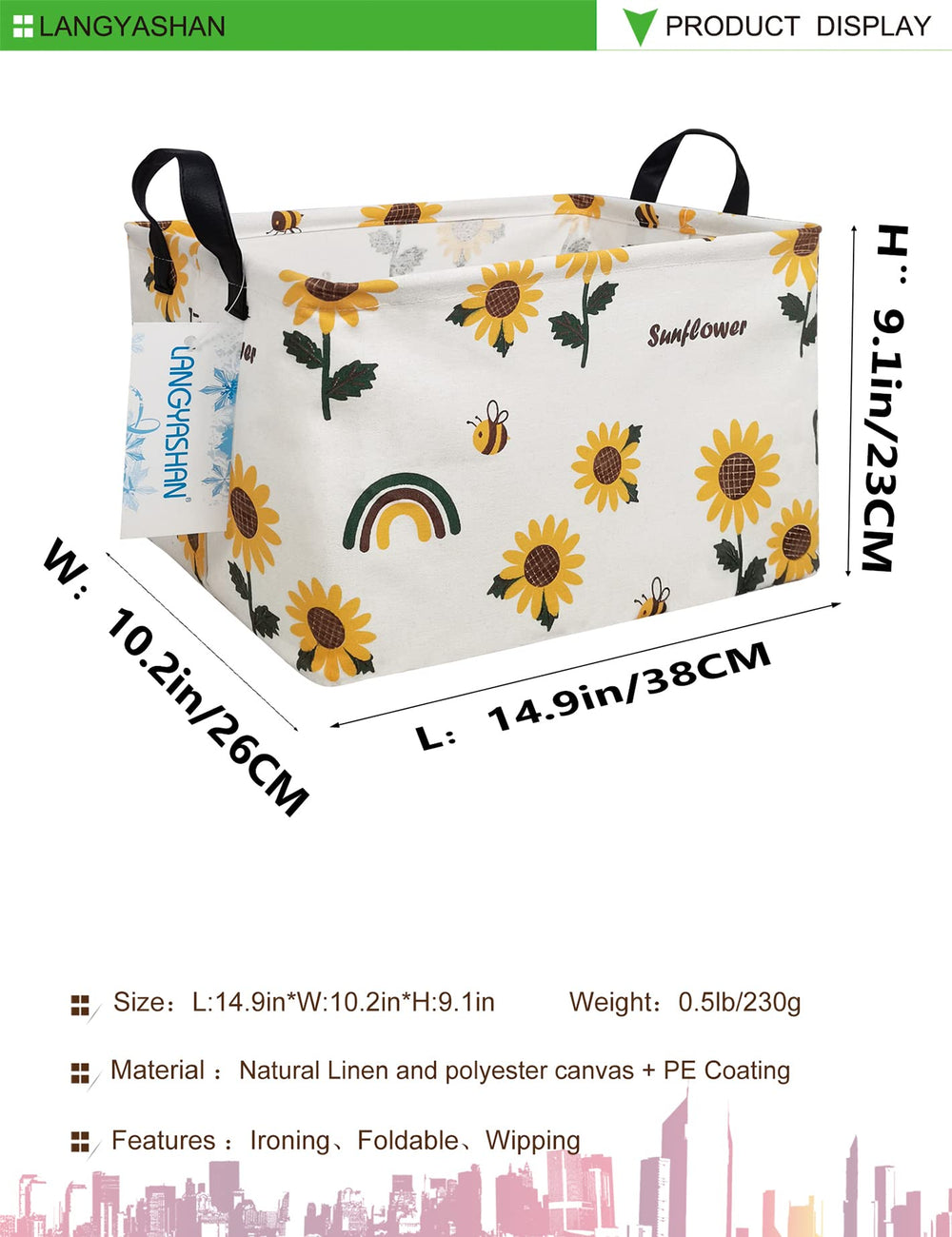 LANGYASHAN sunflower bin folded for compact storage and closet organization