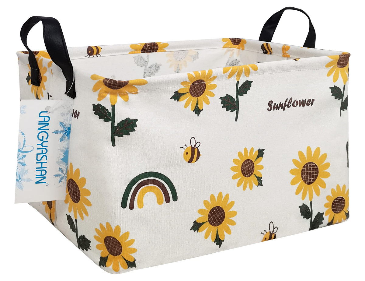 LANGYASHAN rectangular sunflower storage bin, front view with sturdy handles for easy transport