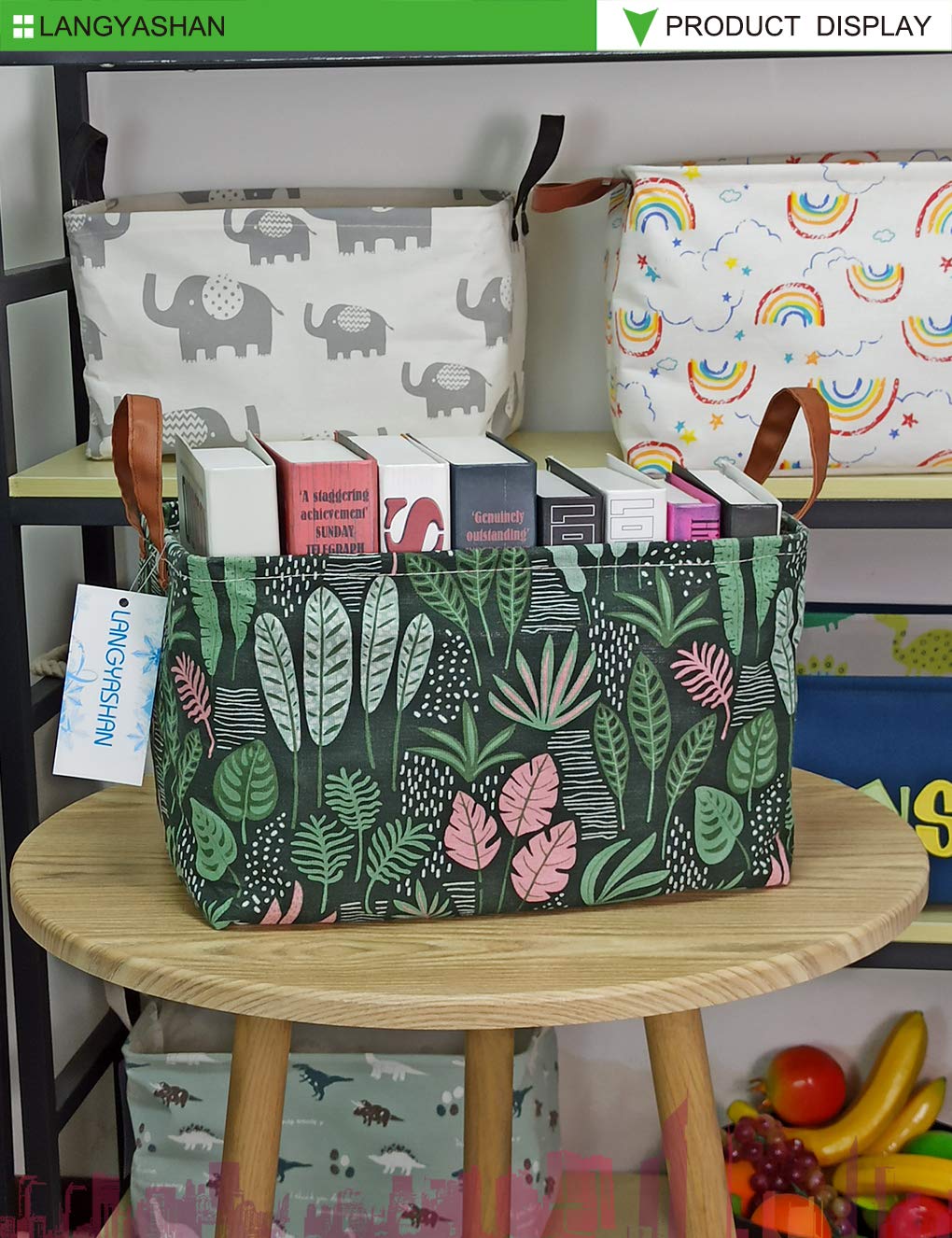 LANGYASHAN storage bin with thick handles for easy carrying.
